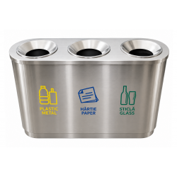 Cos de gunoi pentru colectare selectiva din inox cu 3 compartimente, 3x32L Cos de gunoi pentru colectare selectiva din inox cu 3 compartimente, 3x32L