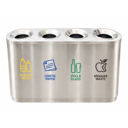 Cos de gunoi pentru colectare selectiva din inox, 4 compartimente, 4x32L Cos de gunoi pentru colectare selectiva din inox, 4 compartimente, 4x32L