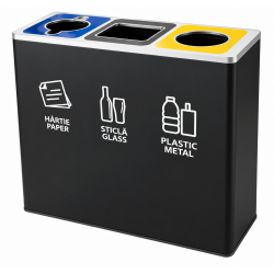 Cos de gunoi negru pentru colectare selectiva, 3 compartimente, 3x45L Cos de gunoi negru pentru colectare selectiva, 3 compartimente, 3x45L