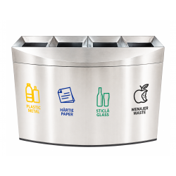 Cos gunoi modern pentru colectare selectiva din inox, 4 compartimente, 3x45L Cos gunoi modern pentru colectare selectiva din inox, 4 compartimente, 3x45L