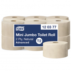 Hârtie igienică Tork Mini Jumbo Advanced Natur, dublu strat, 170m/rolă, 850 porții, (12 role/bax) T2