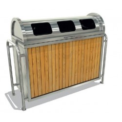 Set 3 cosuri gunoi colectare selectiva, 3 compartimente, Metal si Lemn Set 3 cosuri gunoi colectare selectiva, 3 compartimente, Metal si Lemn