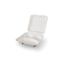 Caserole patrate BIO mici cu capac din trestie de zahar 3 compartimente, 50 buc/set