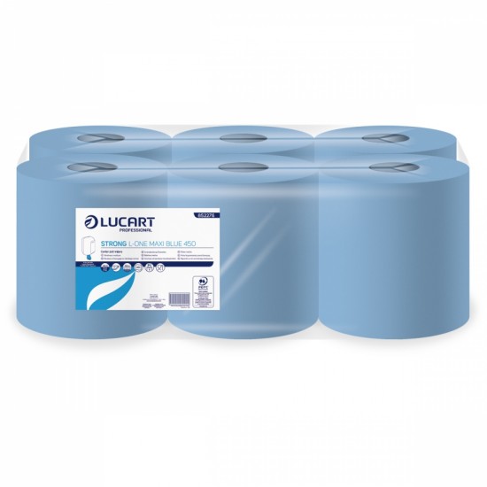 Prosoape derulare centrala, Strong L-One Maxi Blue 450, 6 role/bax, 158m, portionate, Lucart