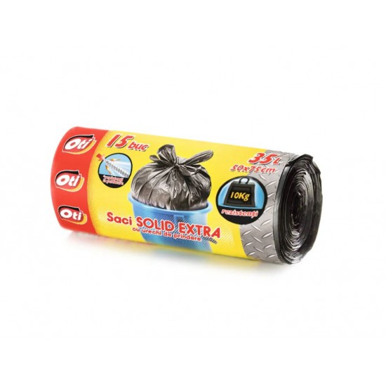 Saci menajeri SOLID EXTRA, 35L, cu urechi de prindere, 15 buc./rola