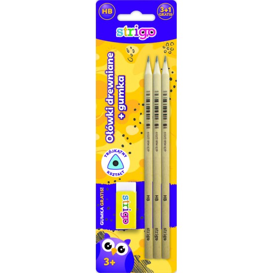 Set 3 creioane HB+guma de sters, in blister