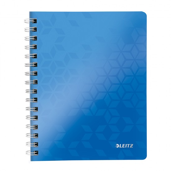 Caiet de birou Leitz WOW, PP, A5, cu spira, dictando, albastru metalizat Caiet de birou Leitz WOW, PP, A5, cu spira, dictando, albastru metalizat