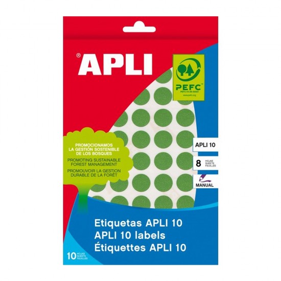 Etichete autoadezive Apli, verde, 19 mm, 320 etichete/blister