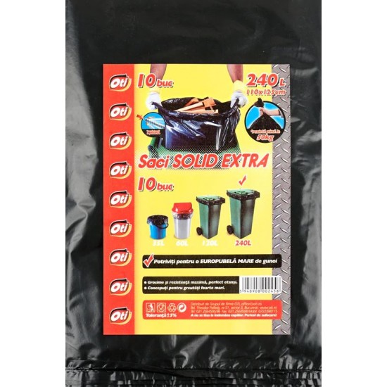 Saci menaj SOLID EXTRA, 240L, negru, 110x125 cm, 10 buc/pachet