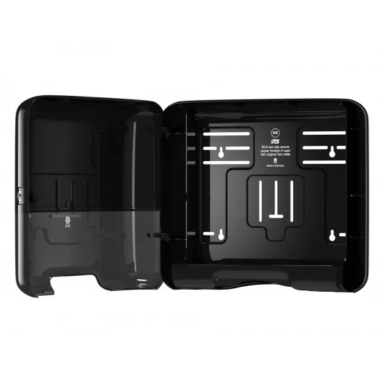 Dispenser negru de prosoape din hartie mini Tork, V si ZZ Fold, capacitate de 300 servetele Dispenser negru de prosoape din hartie mini Tork, V si ZZ Fold, capacitate de 300 servetele