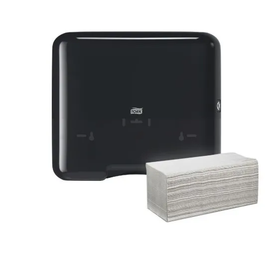Dispenser negru de prosoape din hartie mini Tork, V si ZZ Fold, capacitate de 300 servetele Dispenser negru de prosoape din hartie mini Tork, V si ZZ Fold, capacitate de 300 servetele