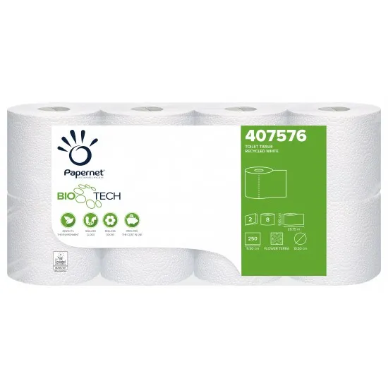 Hartie igienica deink superioara, Bio Tech, in 2 straturi, Papernet, 766gr, 8 role/pachet Hartie igienica deink superioara, Bio Tech, in 2 straturi, Papernet, 766gr, 8 role/pachet
