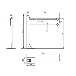 Bară de sprijin rabatabilă NOFER cu fixare în pardoseală, NOFER Bară de sprijin rabatabilă NOFER cu fixare în pardoseală, NOFER