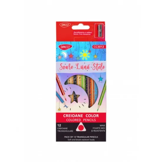 Creion color 12 soare luna stele daco cc3012 Creion color 12 soare luna stele daco cc3012