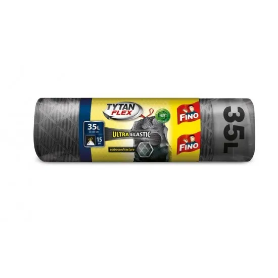 Pungi gunoi Fino Tytan Flex, ultra elastici, gri metalizat, 35 L, 15 buc